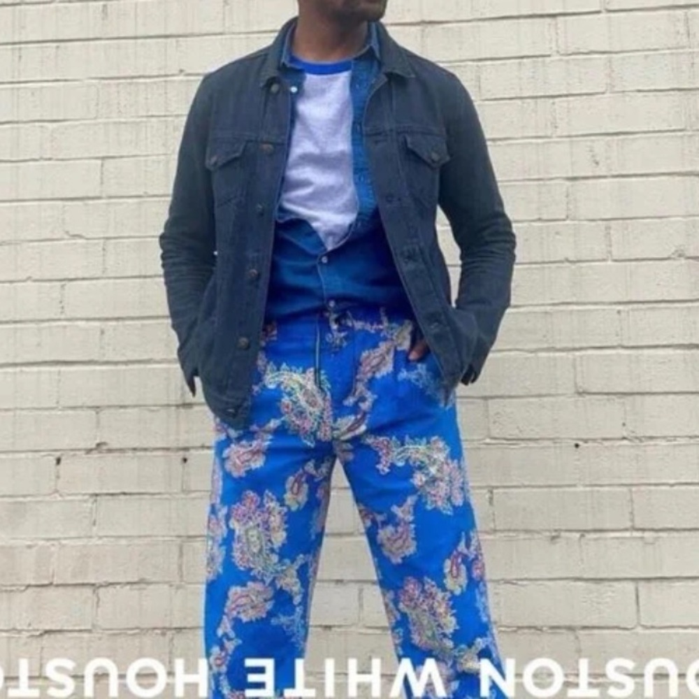 Houston White Blue Paisley Floral Pants Size S 32”​